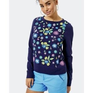 Lilly Pulitzer Rami Floral‎ Embroidered True Navy Sweater Small Long Sleeve